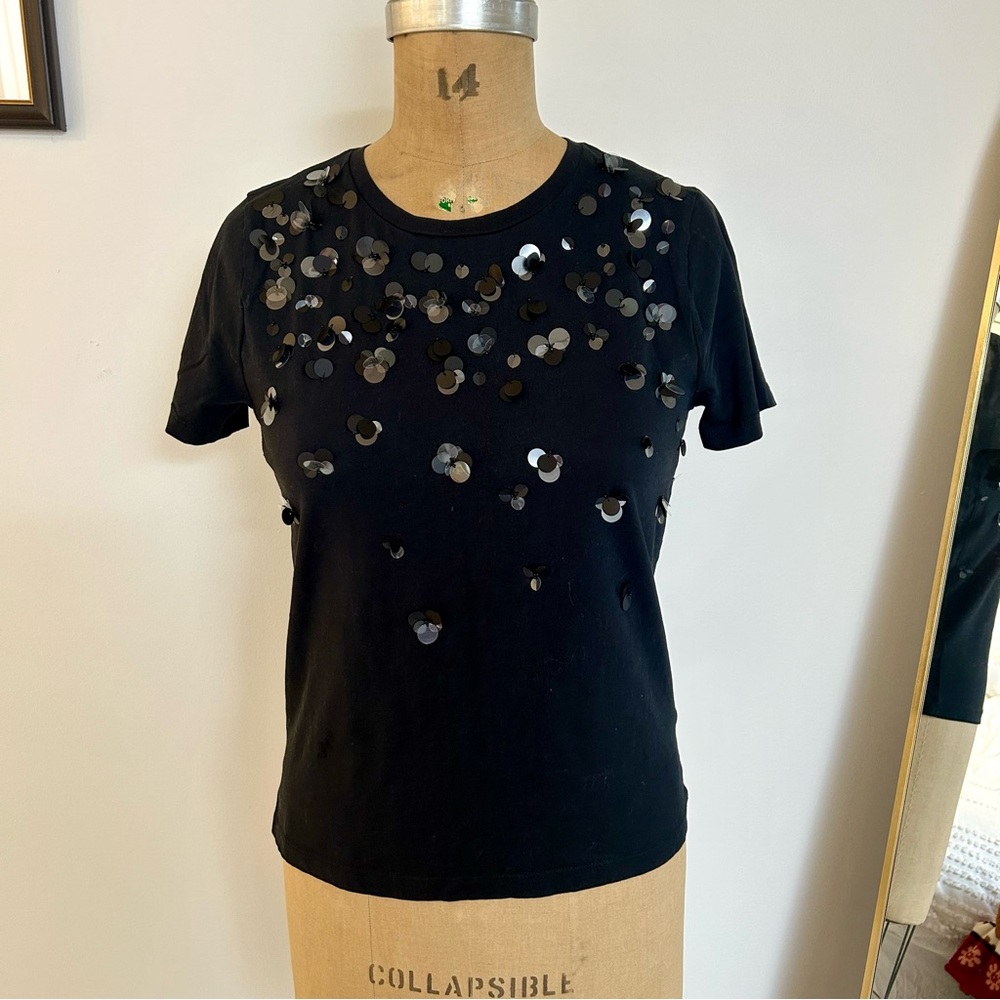 J. Crew Women’s Black Short Sleeve Sequin Tee Sz S EUC